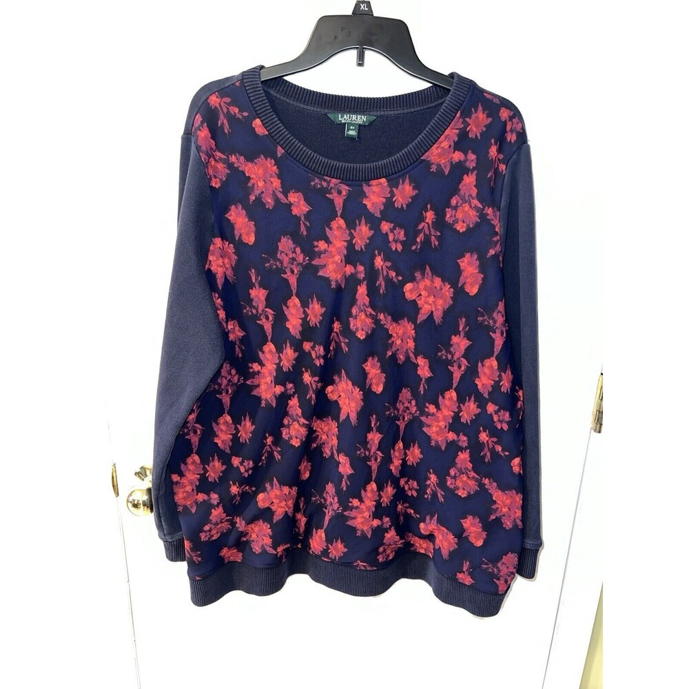 Lauren Ralph Lauren Sweatshirt Womens Plus Sz 2X Navy Red Floral Knit Sweater - Picture 8 of 8
